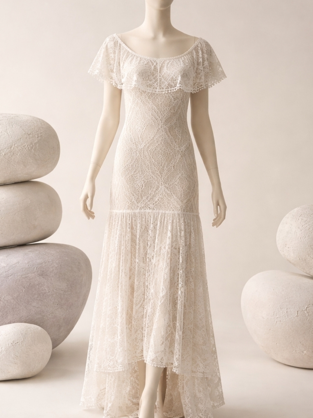 NWT Lulus  White ivore Lace Mermaid Dress Off-Shoulder Bridal Gown